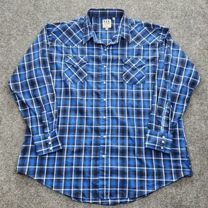 ELY Cattleman Shirt Mens 3XLT Tall Blue Plaid Western Pearl Snap Long Sleeve